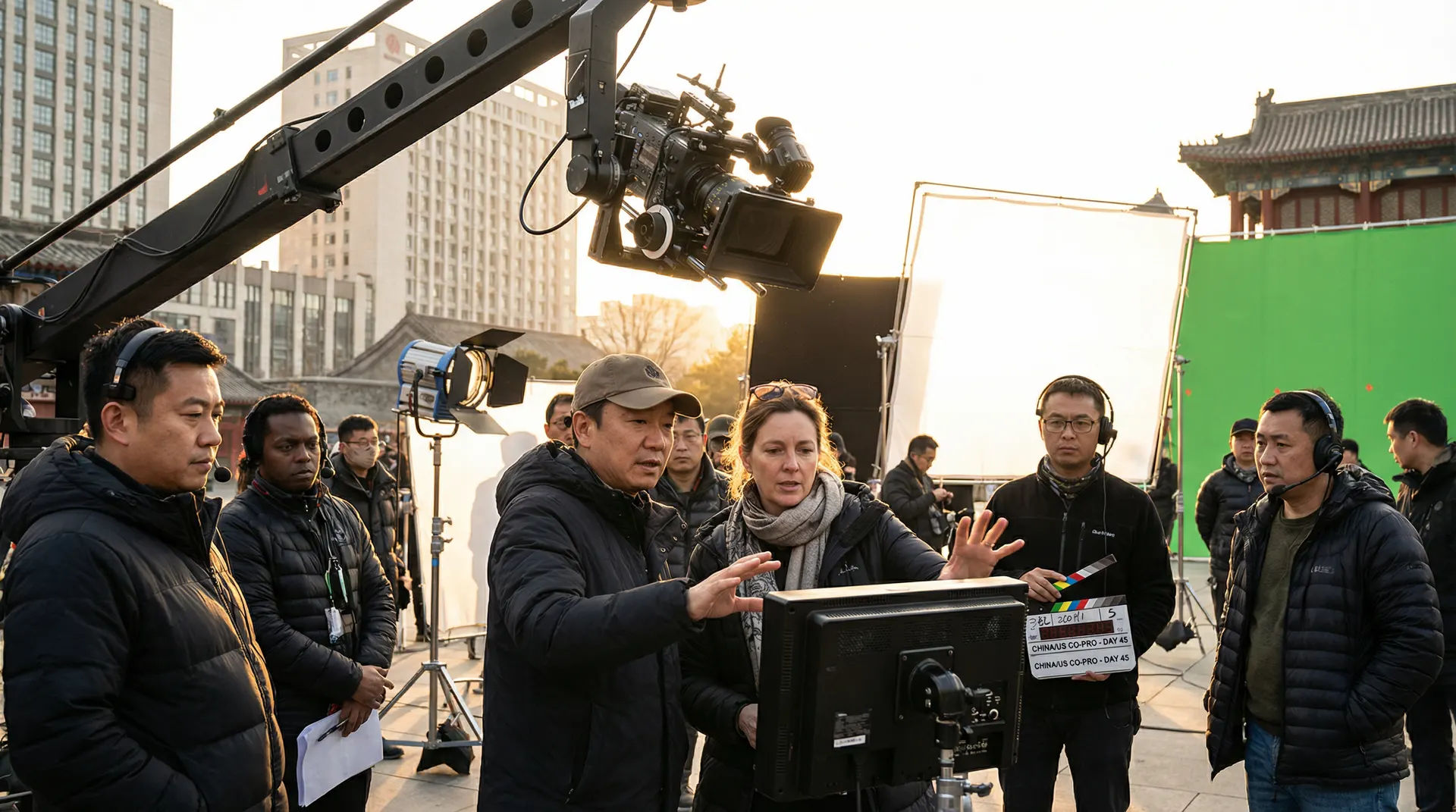 麻豆与国际影视团队合作拍摄现场